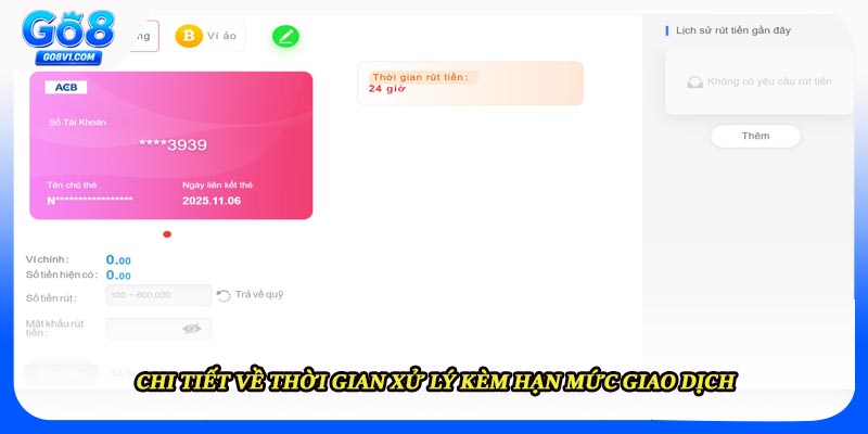Chi tiết về thời gian xử lý kèm hạn mức giao dịch